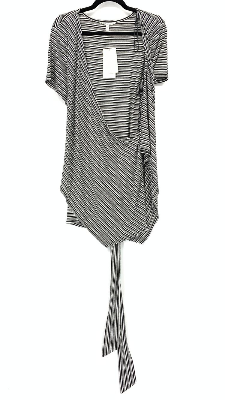 Seven7 Top Women's Size 2X Wrap Black White Striped NEW